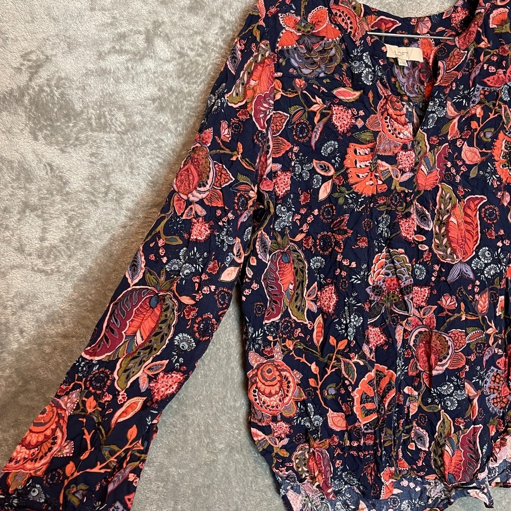 LOFT Women Floral Peasant Tunic XL Boho Chic Flowy Colorful Romantic Statement